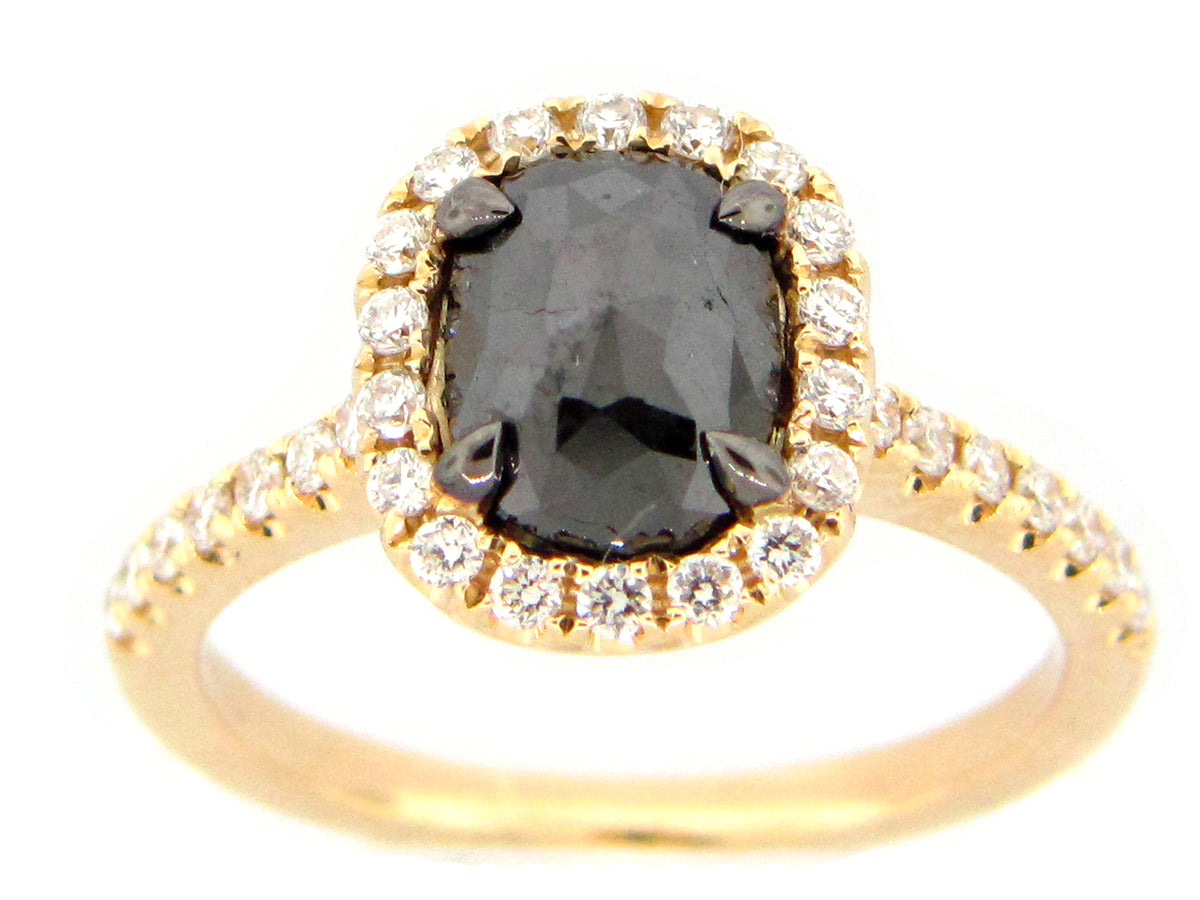 ROSE CUT BLACK & WHITE DIAMOND RING, 18KY (R)