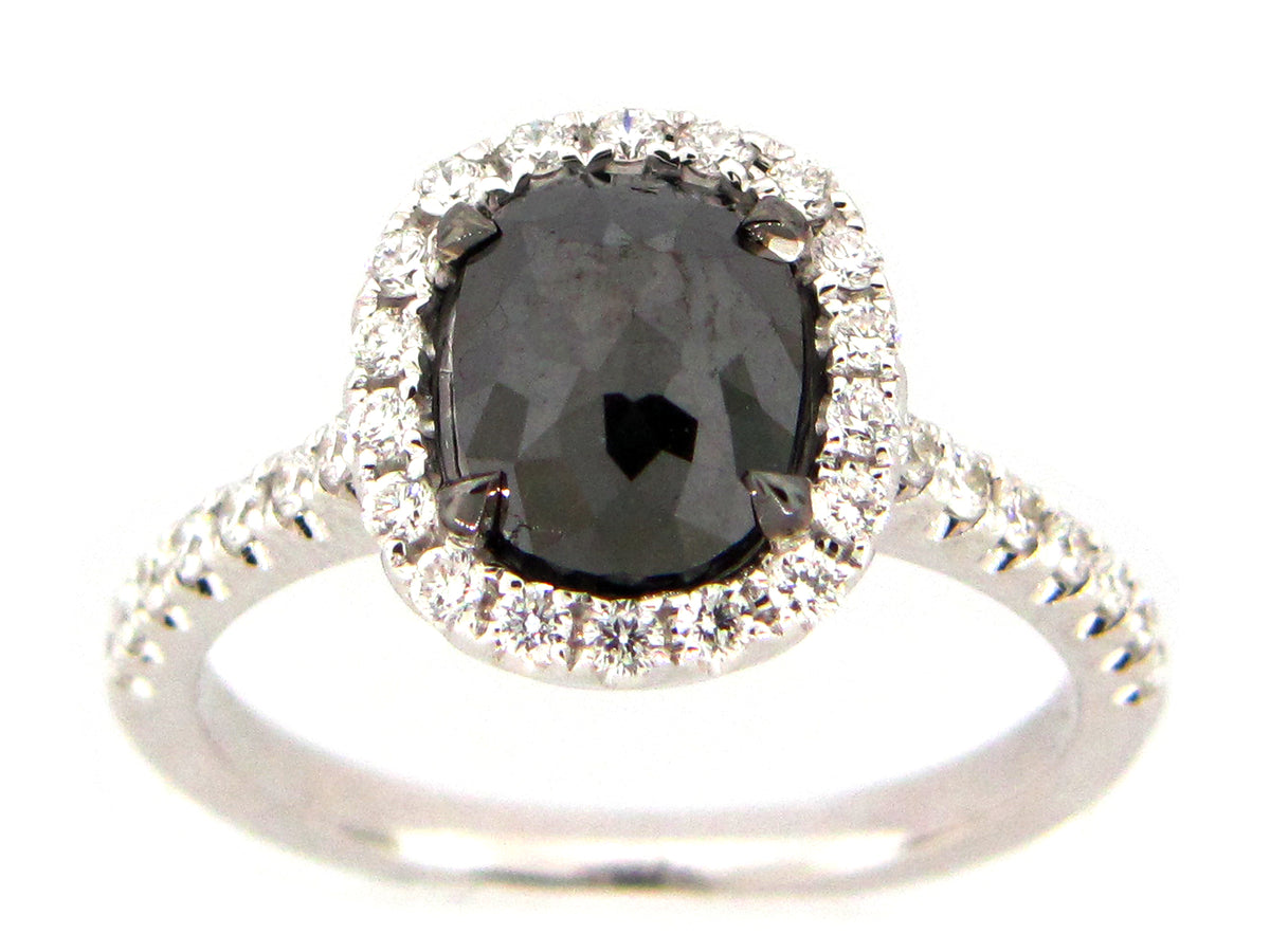 ROSE CUT BLACK & WHITE DIAMOND RING, 18KW (R)
