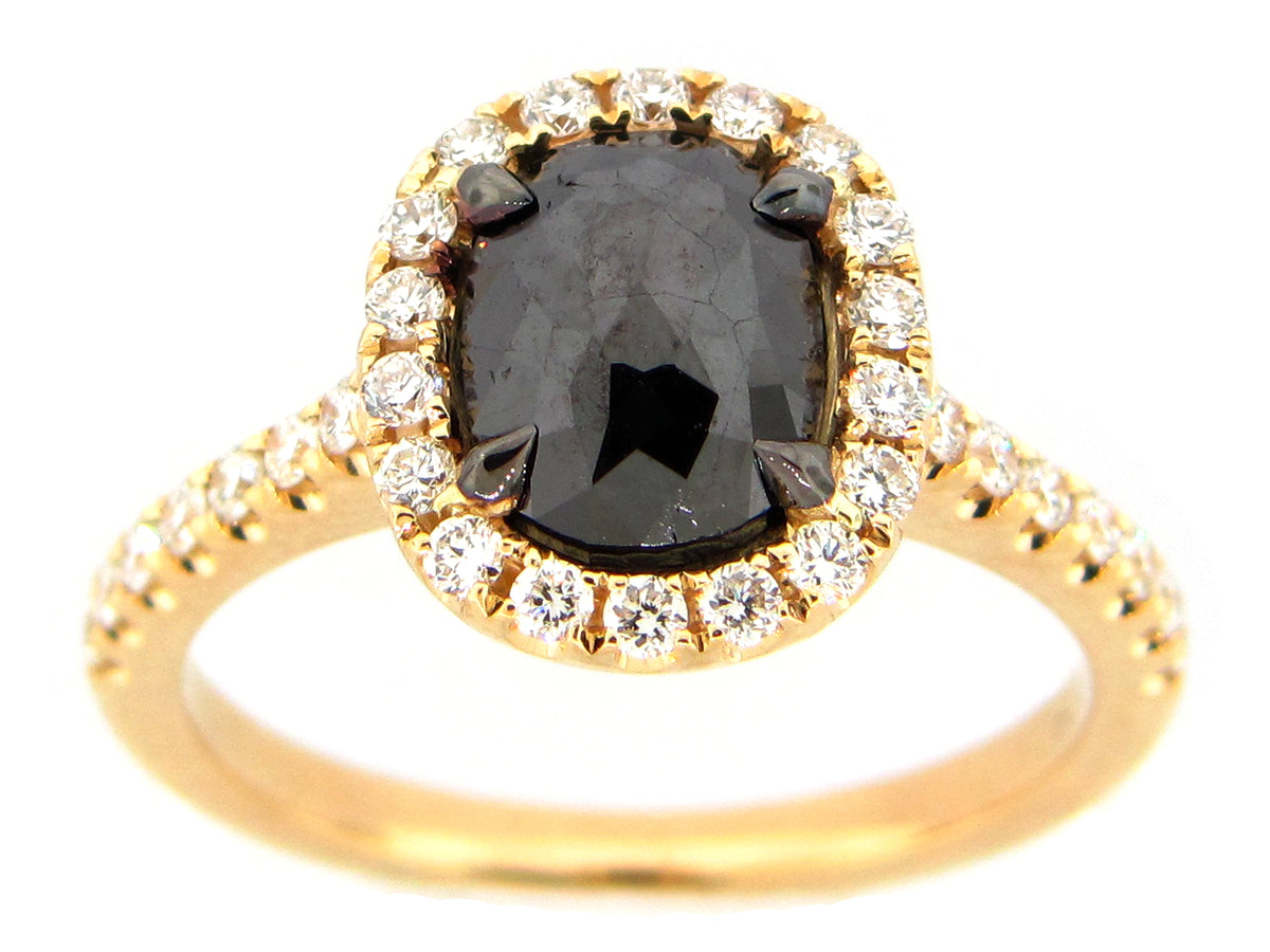 ROSE CUT BLACK & WHITE DIAMOND RING, 18KY (R)