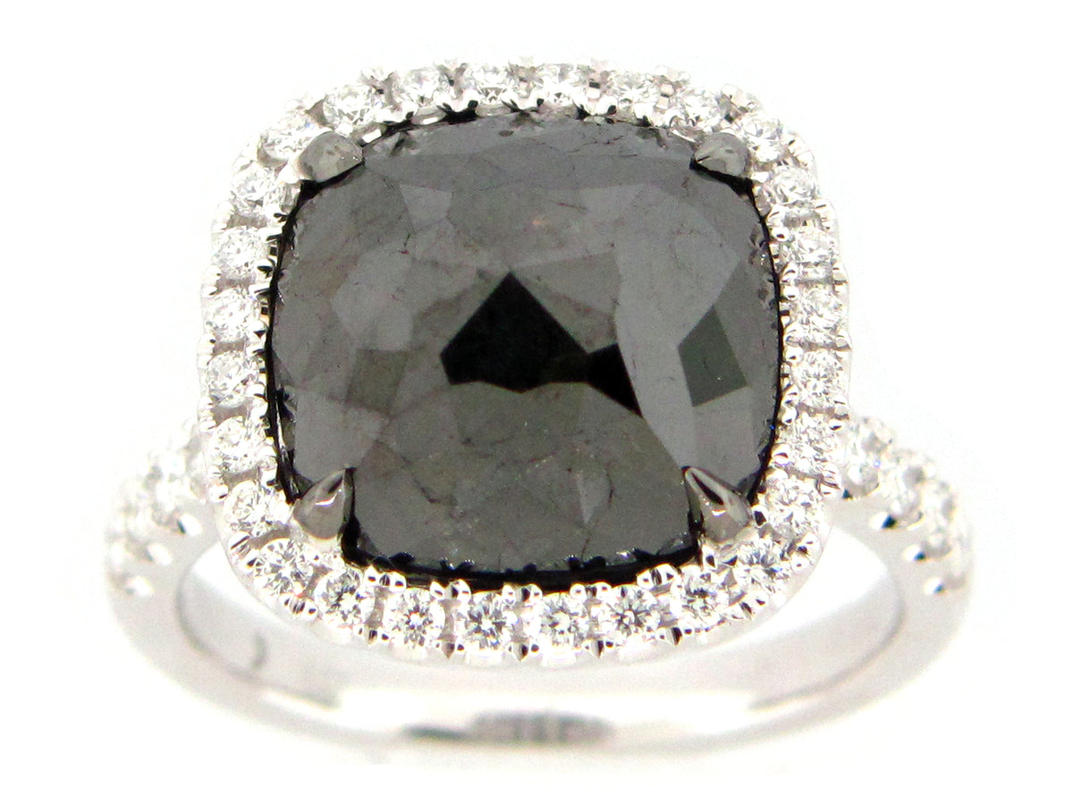 ROSE CUT BLACK & WHITE DIAMOND RING, 18KW (R