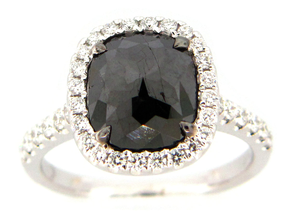 ROSE CUT BLACK & WHITE DIAMOND RING, 18KW (R)