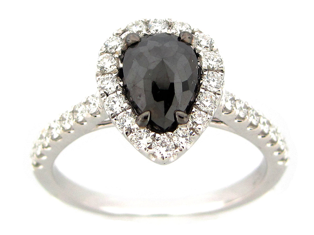 ROSE CUT BLACK & WHITE DIAMOND RING, 18KW (R)