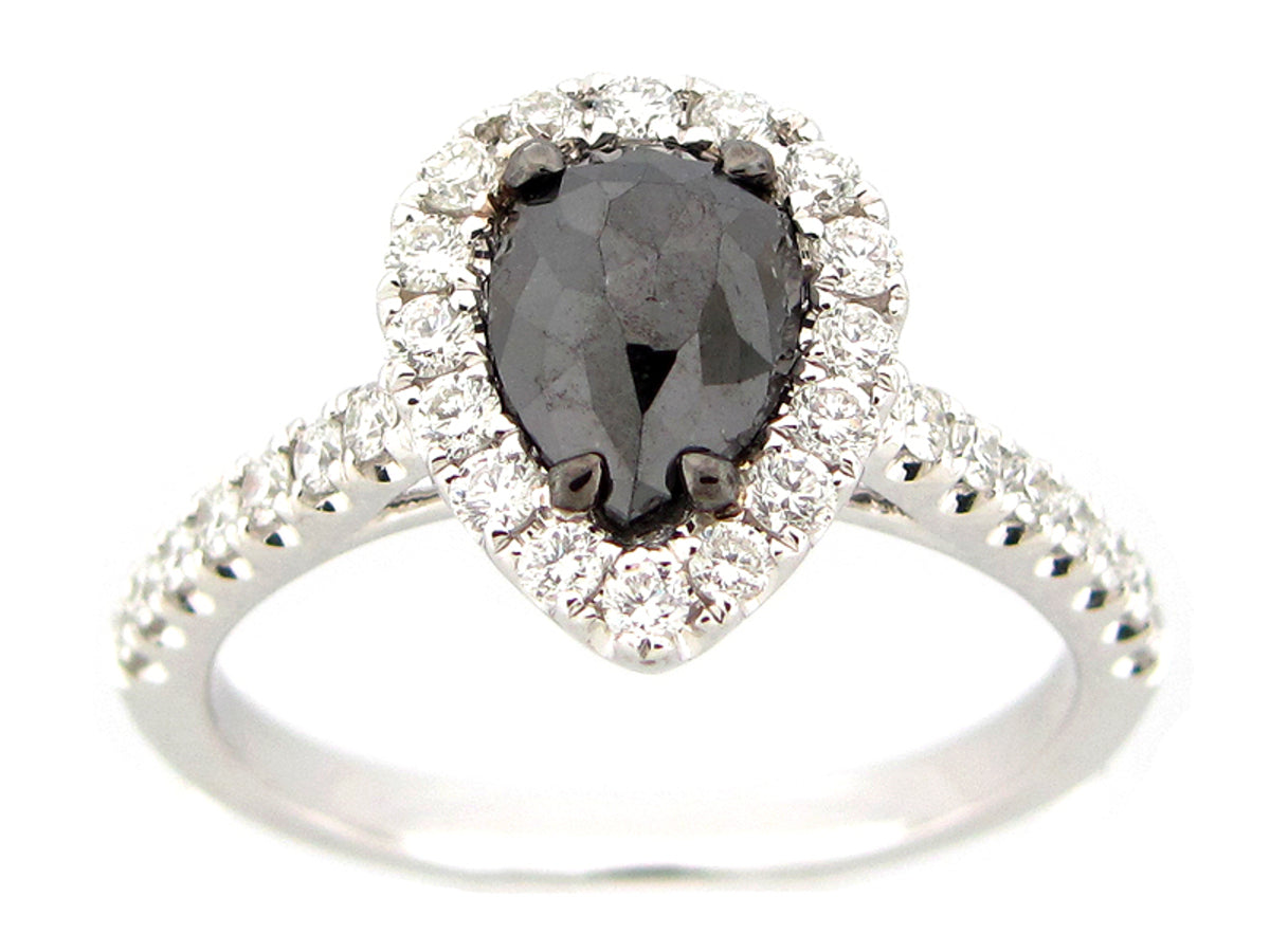 ROSE CUT BLACK & WHITE DIAMOND RING, 18KW (R)