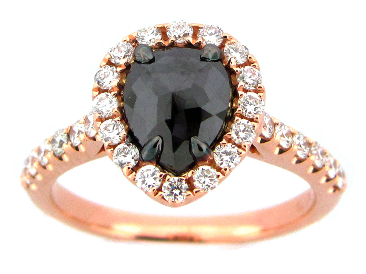 ROSE CUT BLACK & WHITE DIAMOND RING, 18KR (R)