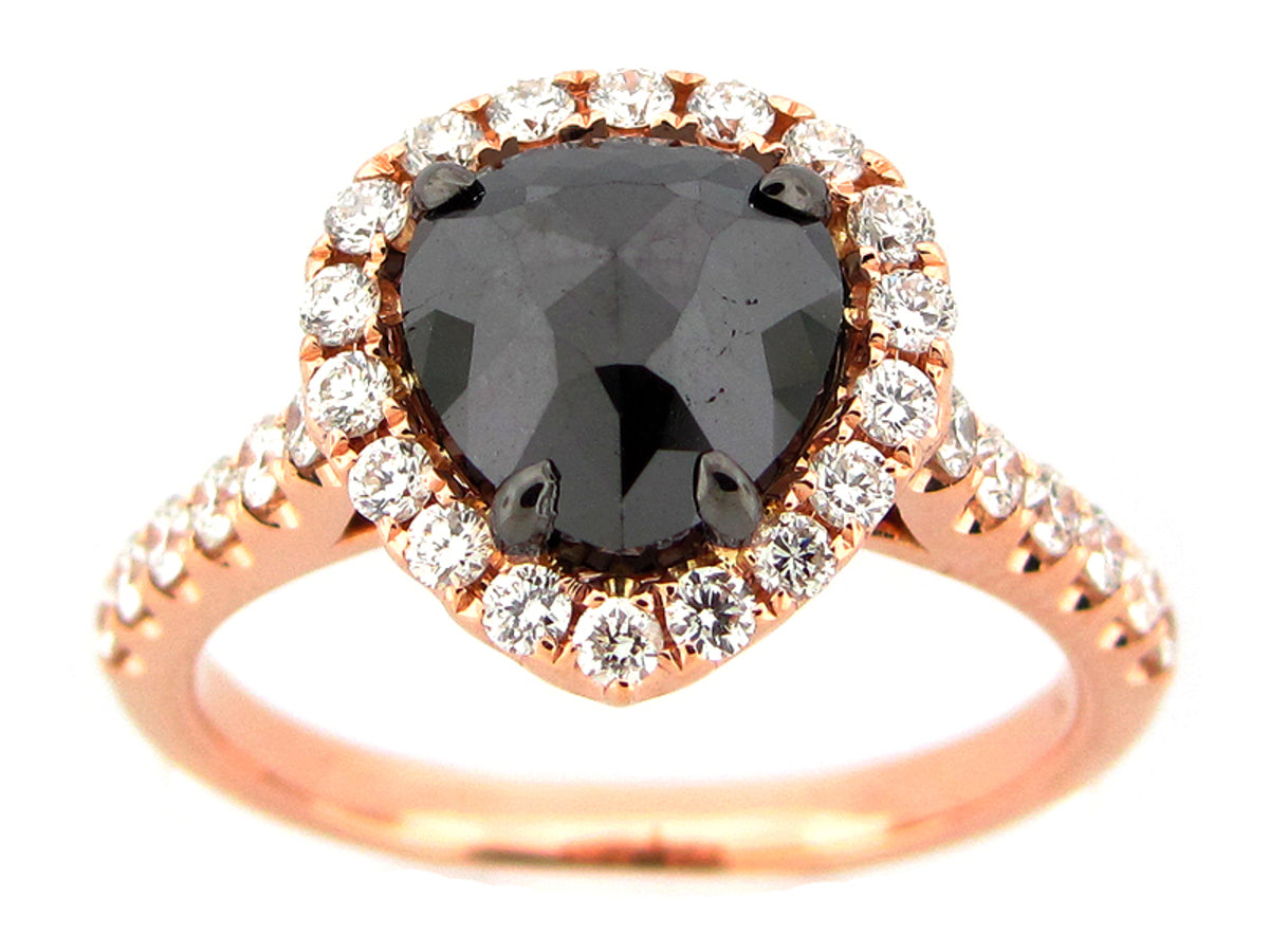 ROSE CUT BLACK & WHITE DIAMOND RING, 18KR (R)