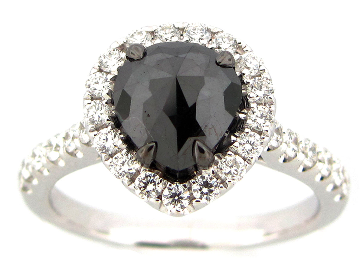 ROSE CUT BLACK & WHITE DIAMOND RING, 18KW (R)