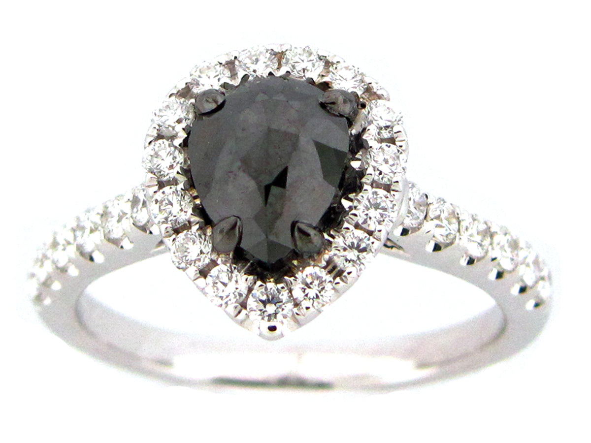 ROSE CUT BLACK & WHITE DIAMOND RING, 18KW (R)