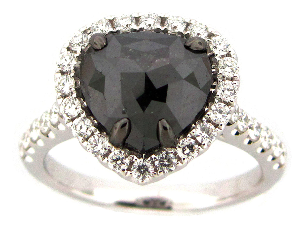 ROSE CUT BLACK & WHITE DIAMOND RING, 18KW (R)