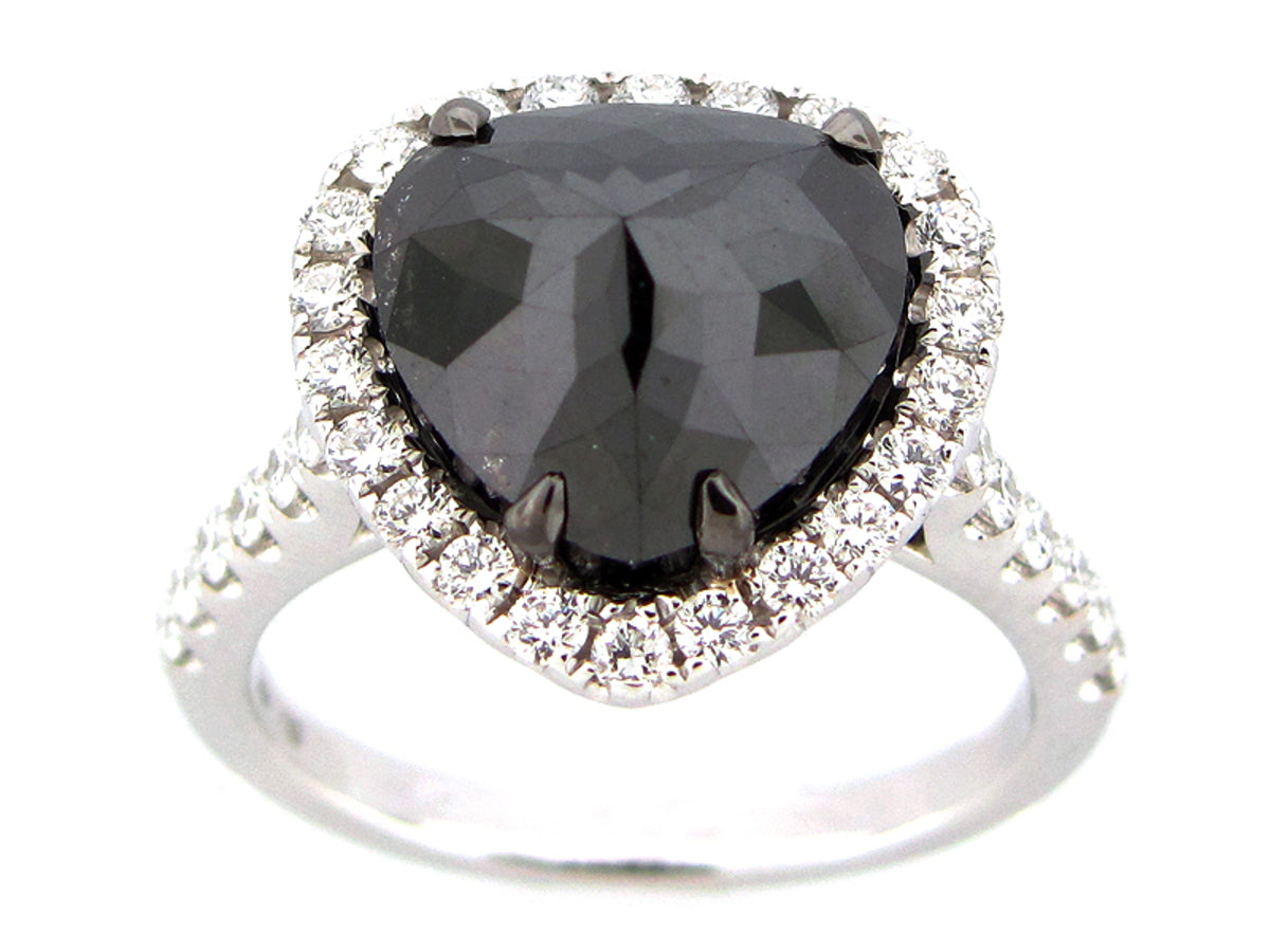 ROSE CUT BLACK & WHITE DIAMOND RING, 18KW (R)