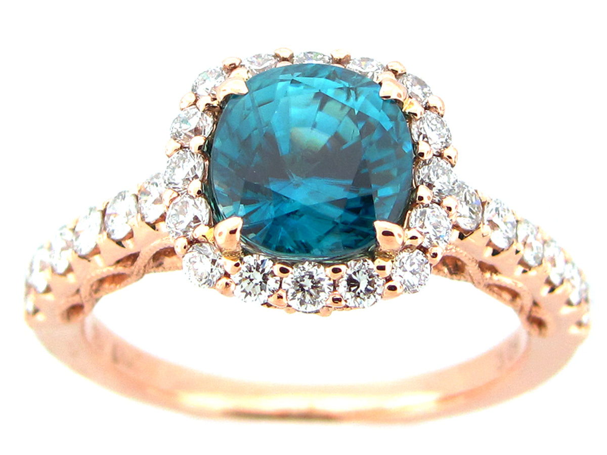 BLUE ZIRCON & DIAMOND RING, 18KR (H)