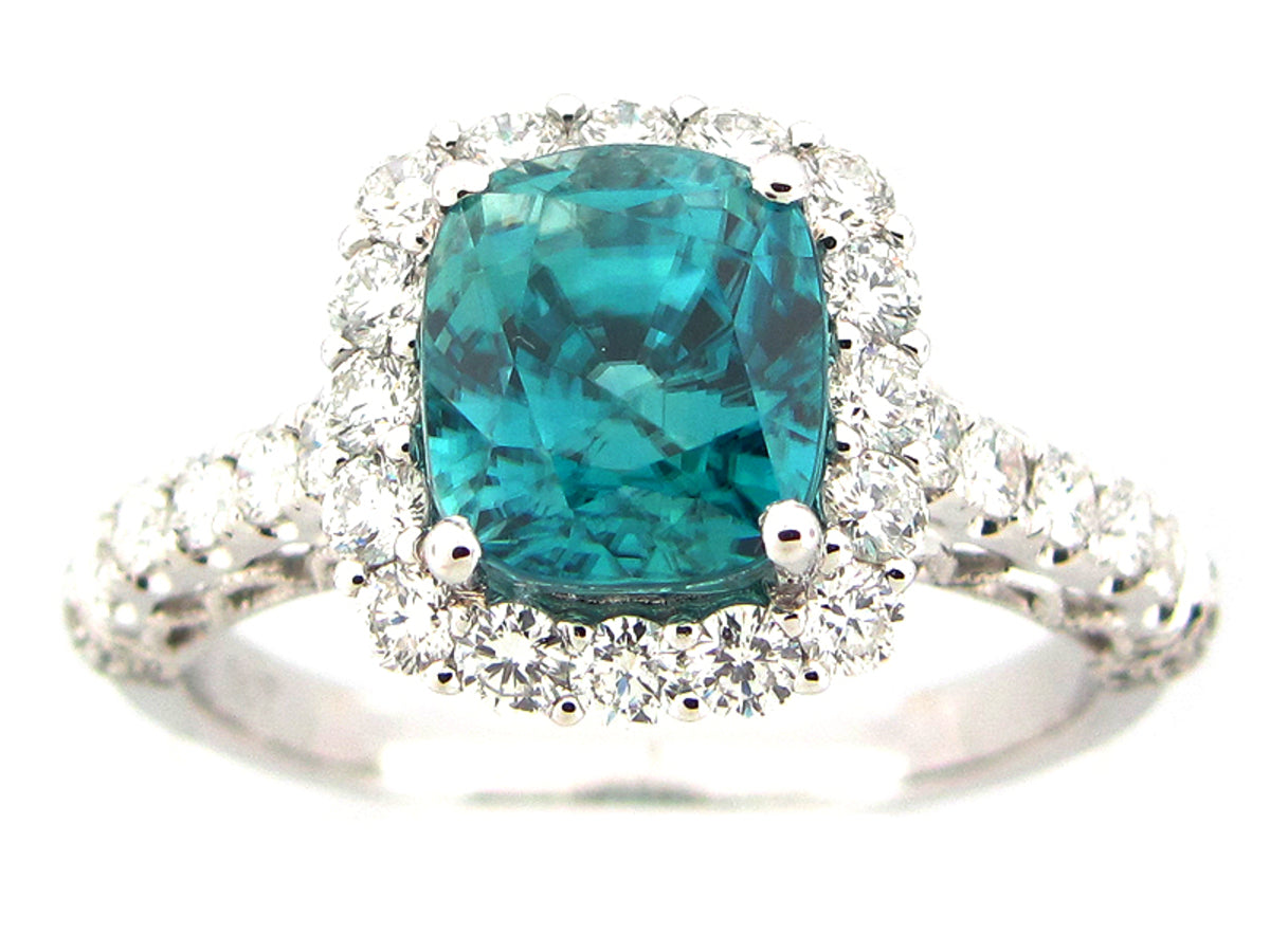 BLUE ZIRCON & DIAMOND RING, 18KW (H)