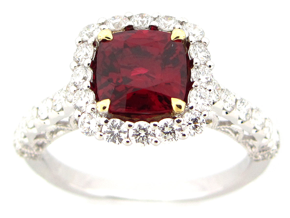 RED SPINEL & DIAMOND RING, 18KWY (N)