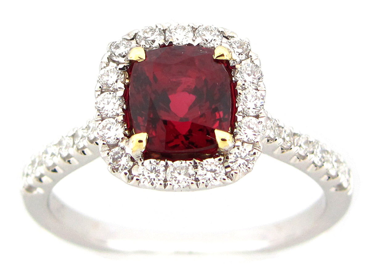 RED SPINEL & DIAMOND RING, 18KT (N)