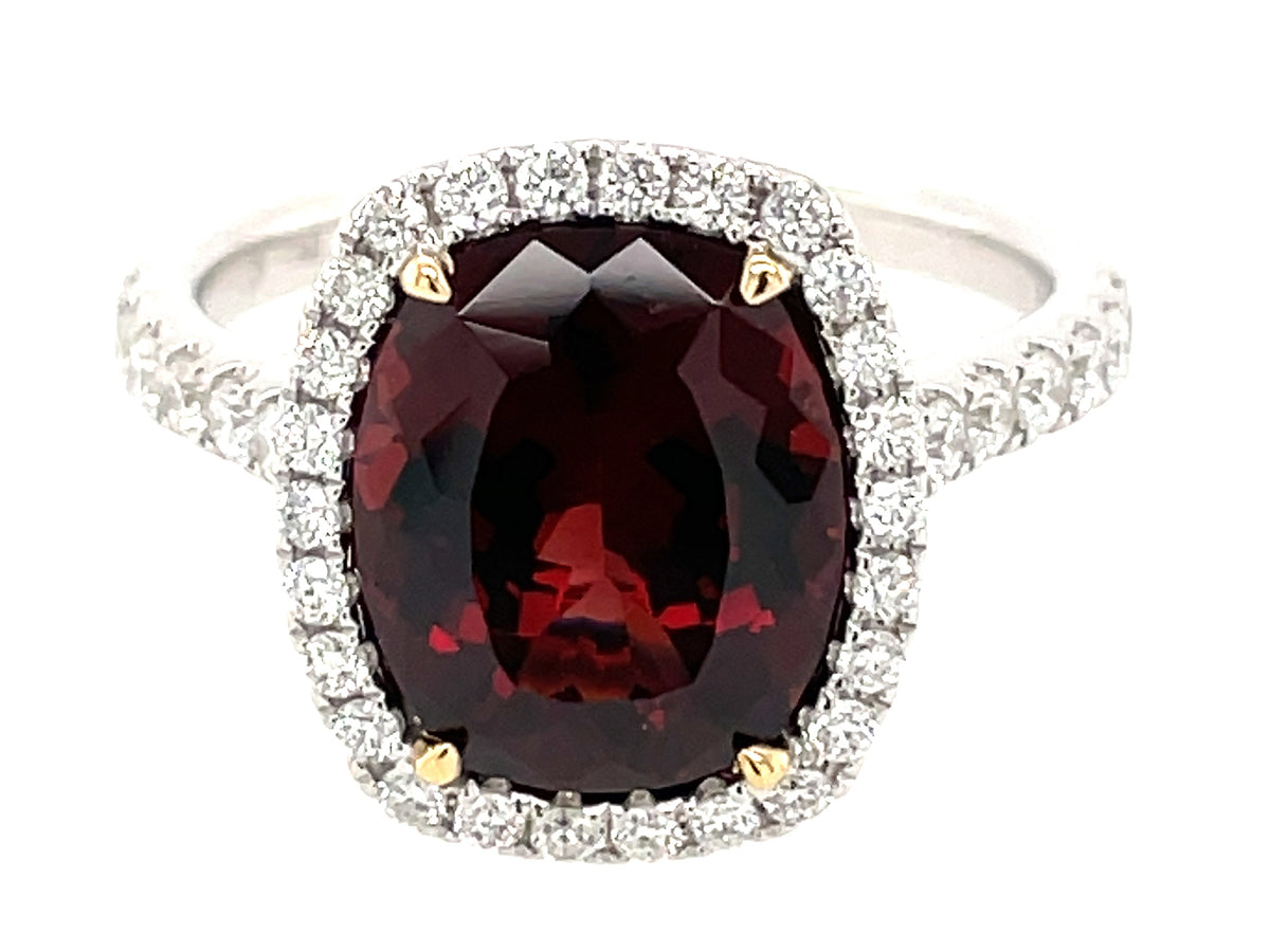 RED SPINEL & DIAMOND RING, 18KWY (N)