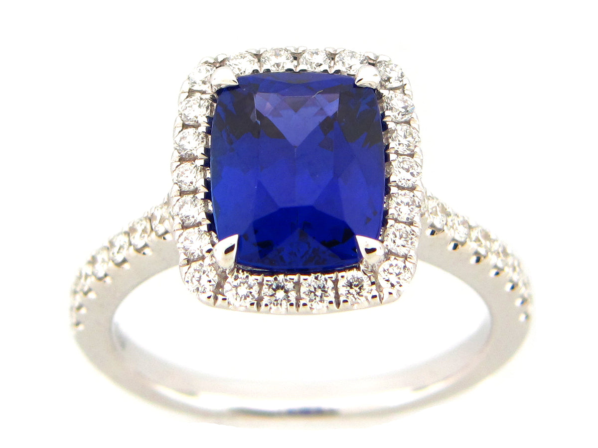 TANZANITE & DIAMOND RING, 18KW (H)
