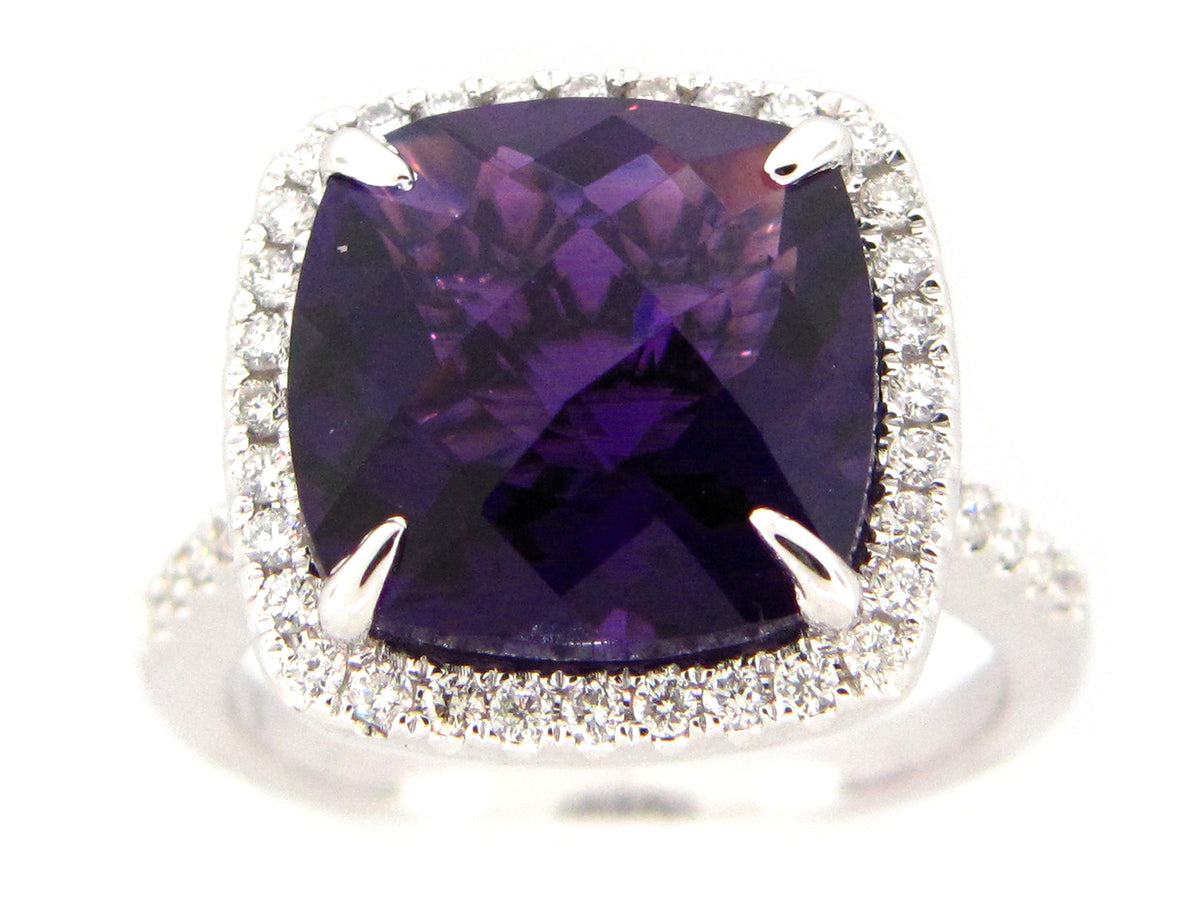 AMETHYST & DIAMOND RING, 14KW (H)