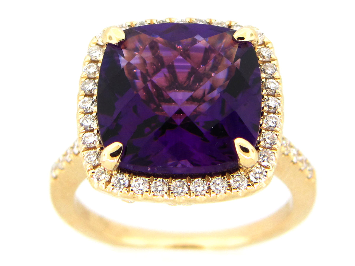 AMETHYST & DIAMOND RING, 14KW (H)