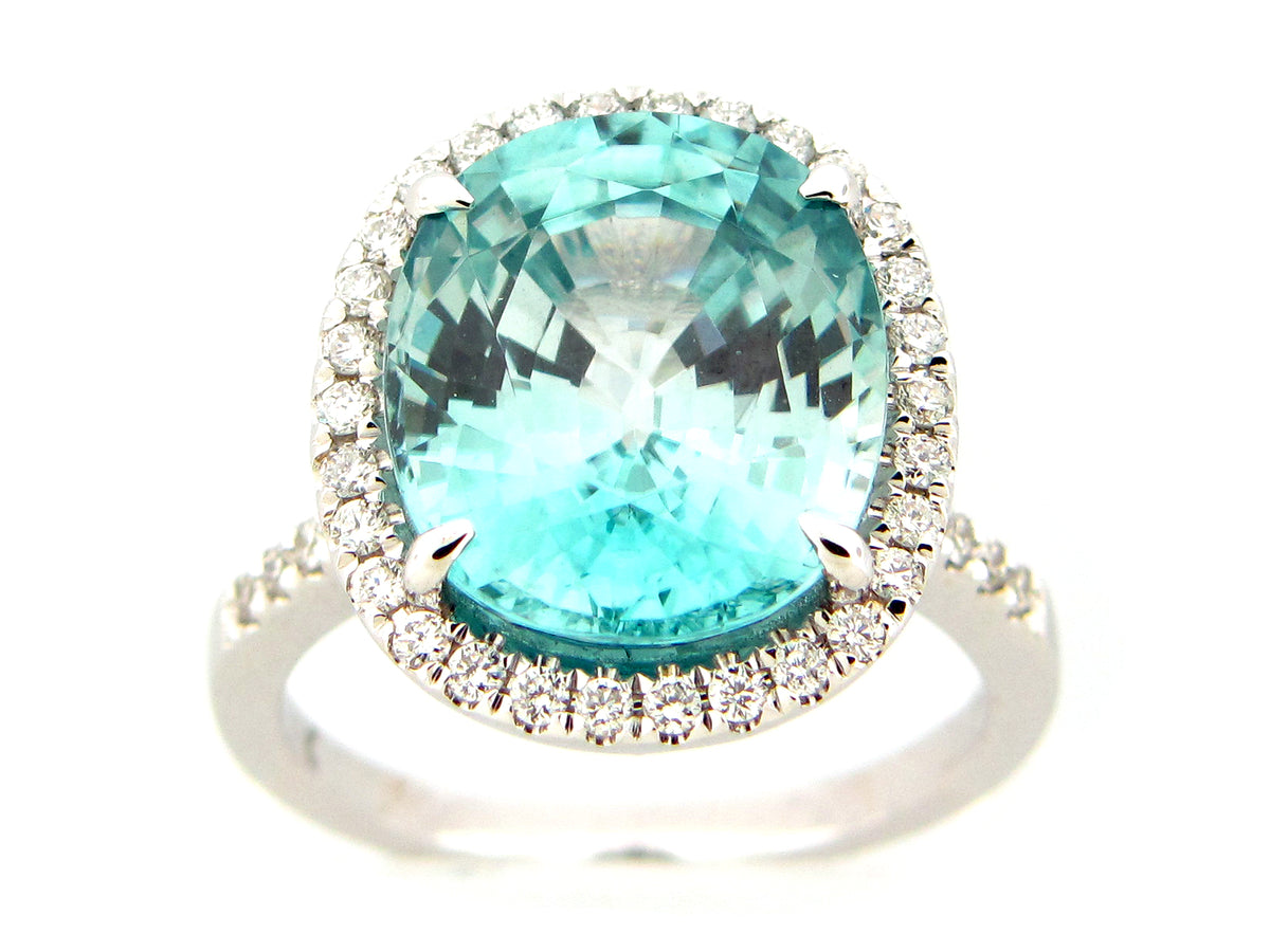 BLUE ZIRCON & DIAMOND RING, 18KW (H)