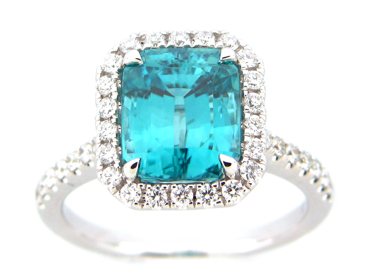 BLUE ZIRCON & DIAMOND RING, 18KW (H)