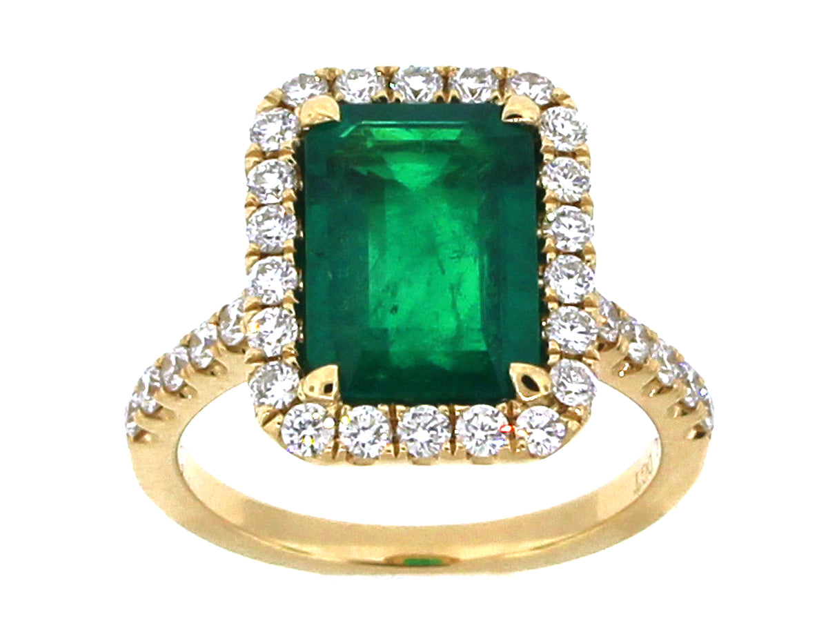 EMERALD & DIAMOND RING, 18KY (O)