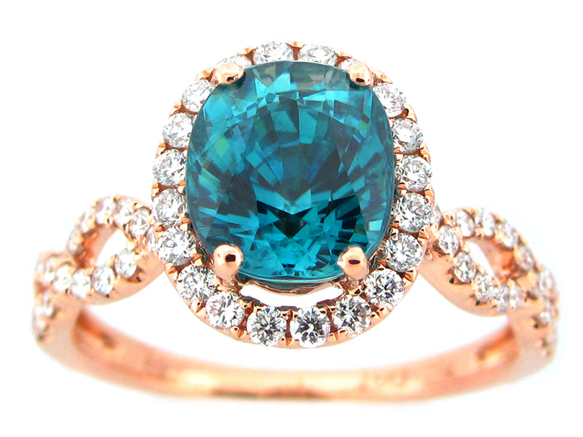 BLUE ZIRCON & DIAMOND RING, 18KR (H)