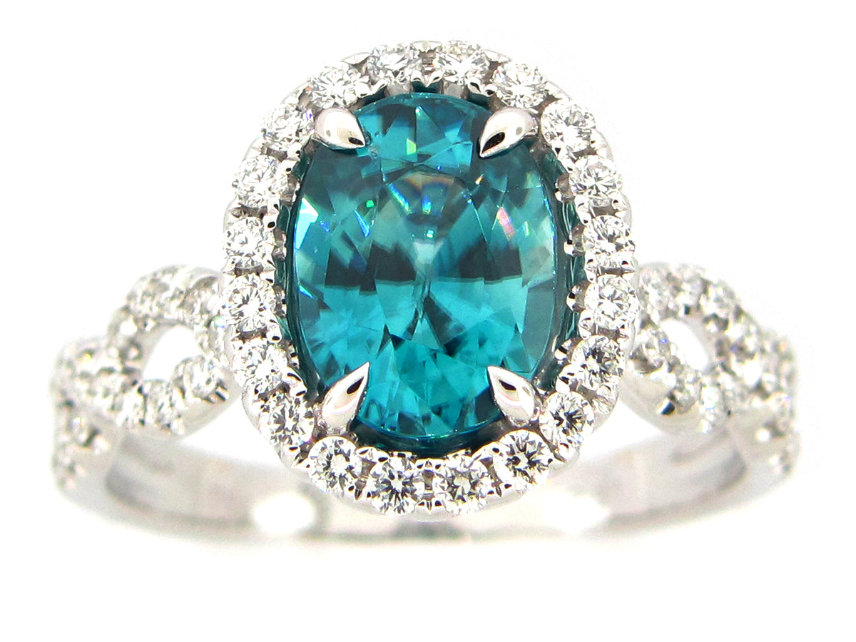 BLUE ZIRCON & DIAMOND RING, 18KW (H)