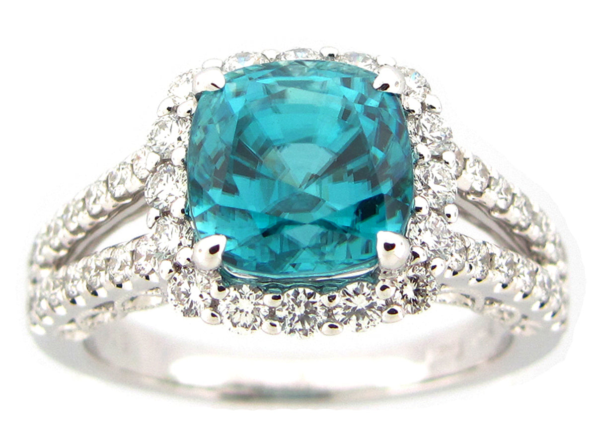 BLUE ZIRCON & DIAMOND RING, 18KW (H)