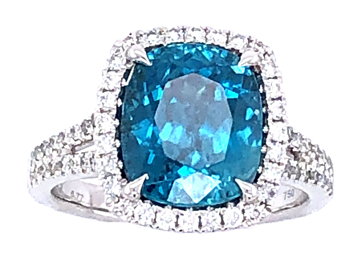 BLUE ZIRCON & DIAMOND RING, 18KW (H)