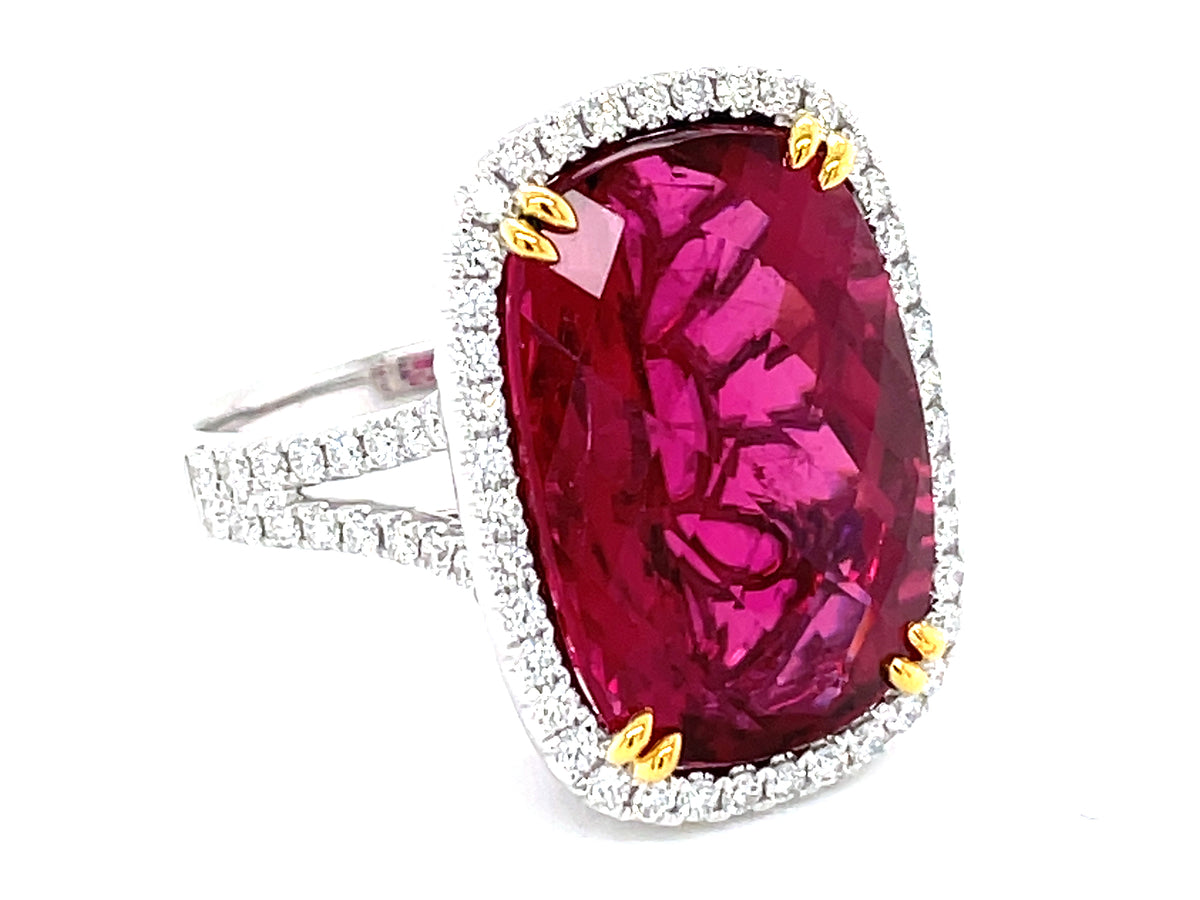 RUBELITE TOURMALINE & DIAMOND RING, 18KW (H)