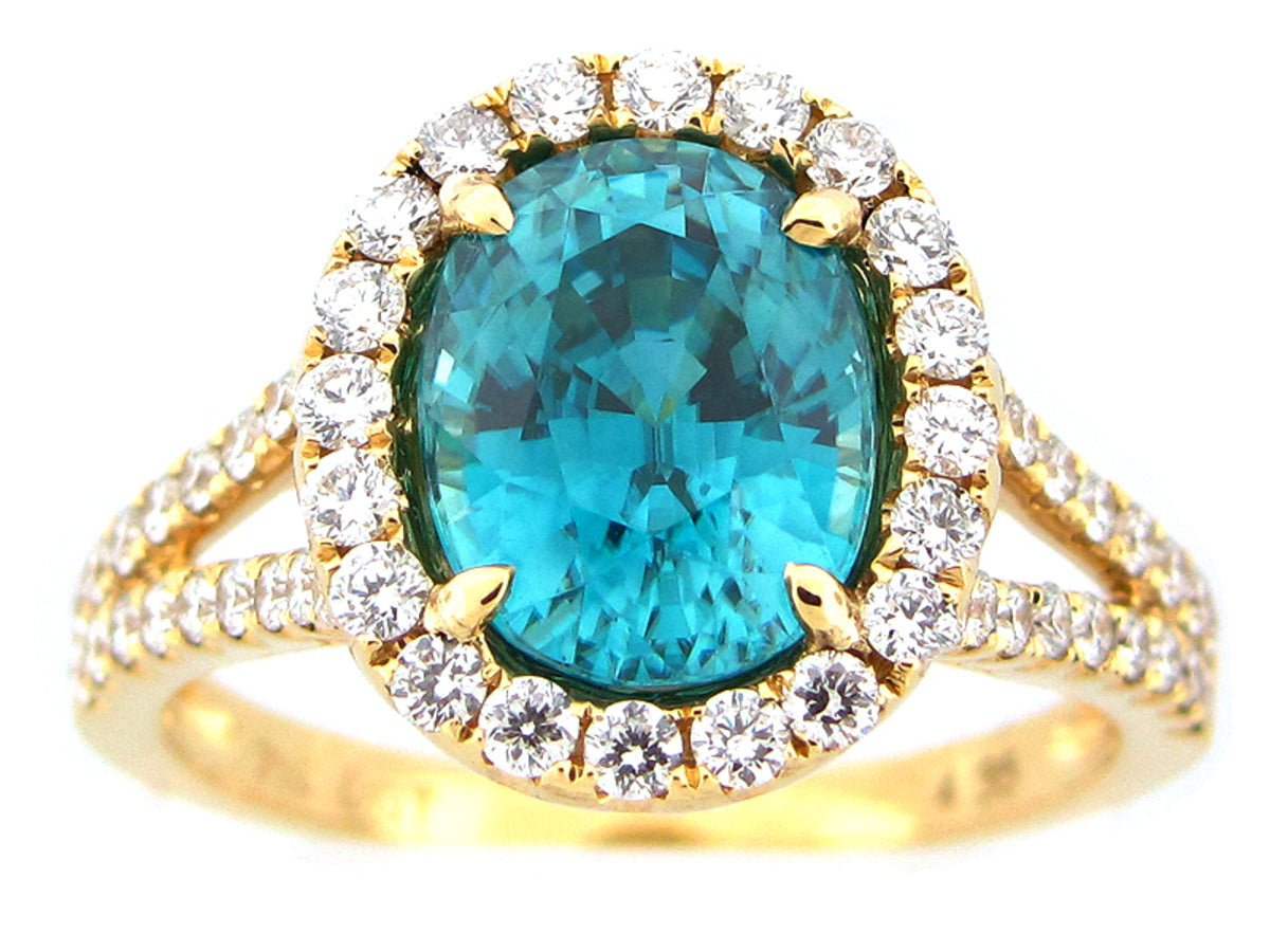 BLUE ZIRCON & DIAMOND RING, 18KY (H)