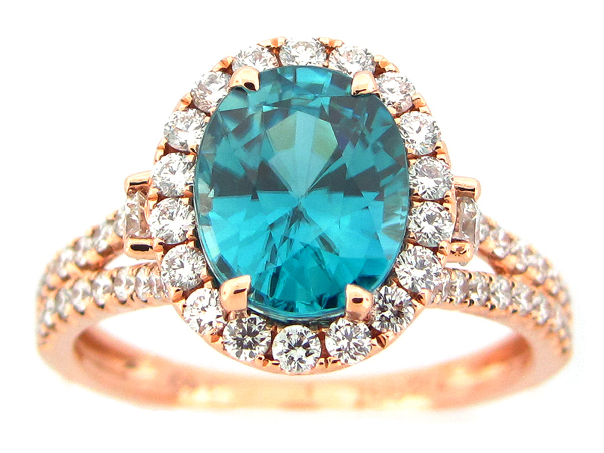 BLUE ZIRCON & DIAMOND RING, 18KR (H)