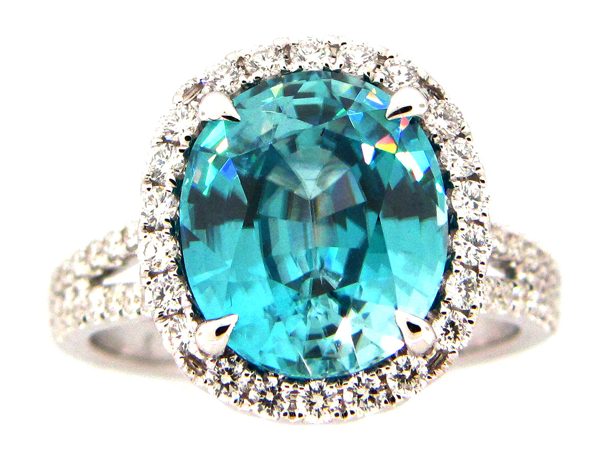 BLUE ZIRCON & DIAMOND RING, 18KW (H)