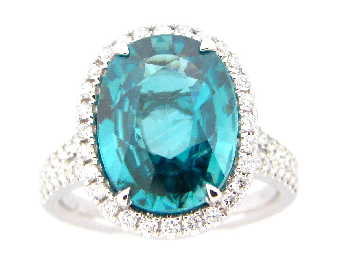 BLUE ZIRCON & DIAMOND RING, 18KW (H)