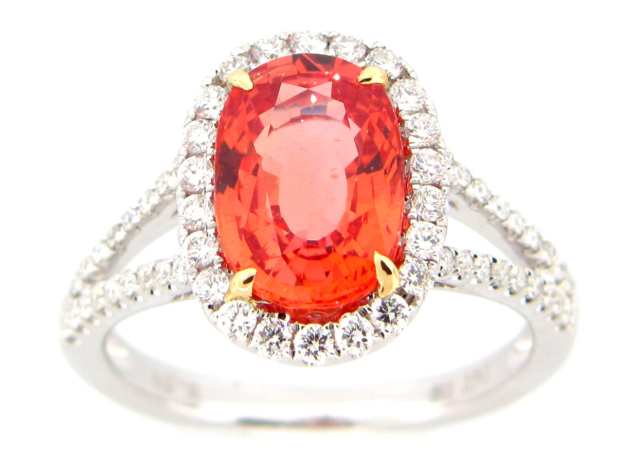 ORANGE SAPPHIRE & DIAMOND RING, 18KT (U)