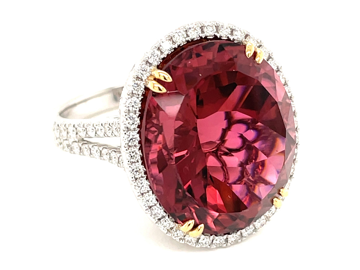 RUBELITE TOURMALINE & DIAMOND RING, 18KWY (H)