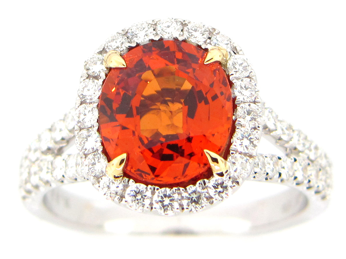 SPESSARTITE GARNET & DIAMOND RING, 18KT (N)