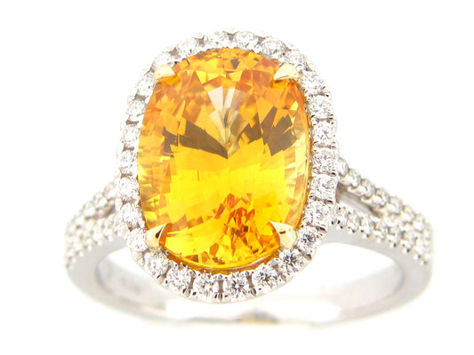 YELLOW SAPPHIRE & DIAMOND RING, GIA CERT, 18KWY (H)