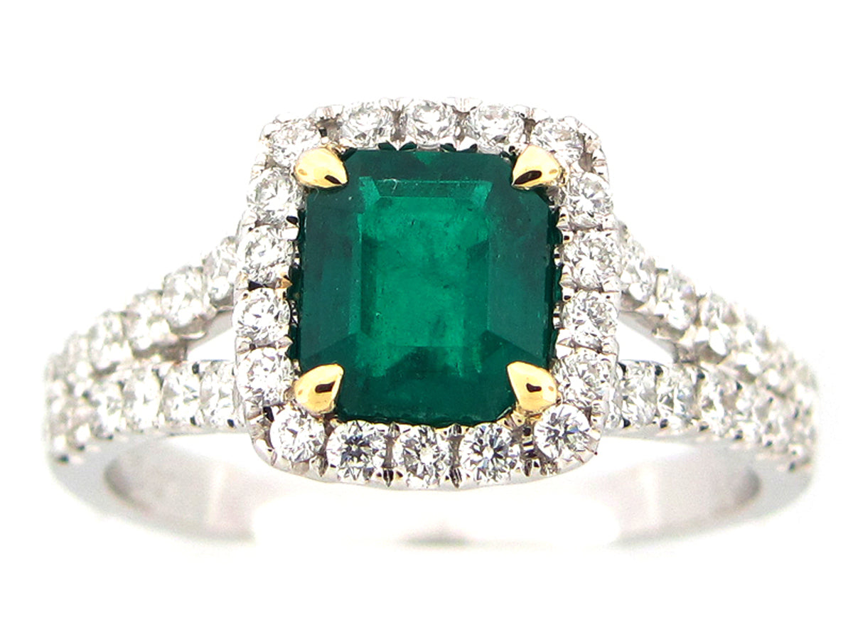 EMERALD & DIAMOND RING, 18KT (O)