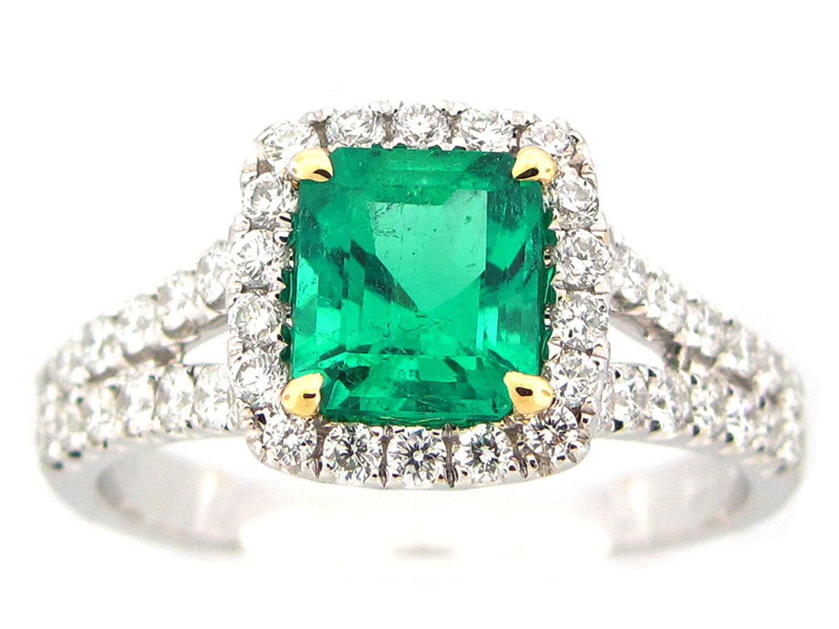 EMERALD & DIAMOND RING, 18KT (O)