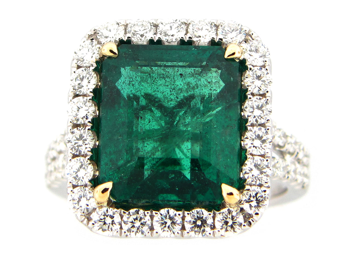 EMERALD & DIAMOND RING, 18KT (O)