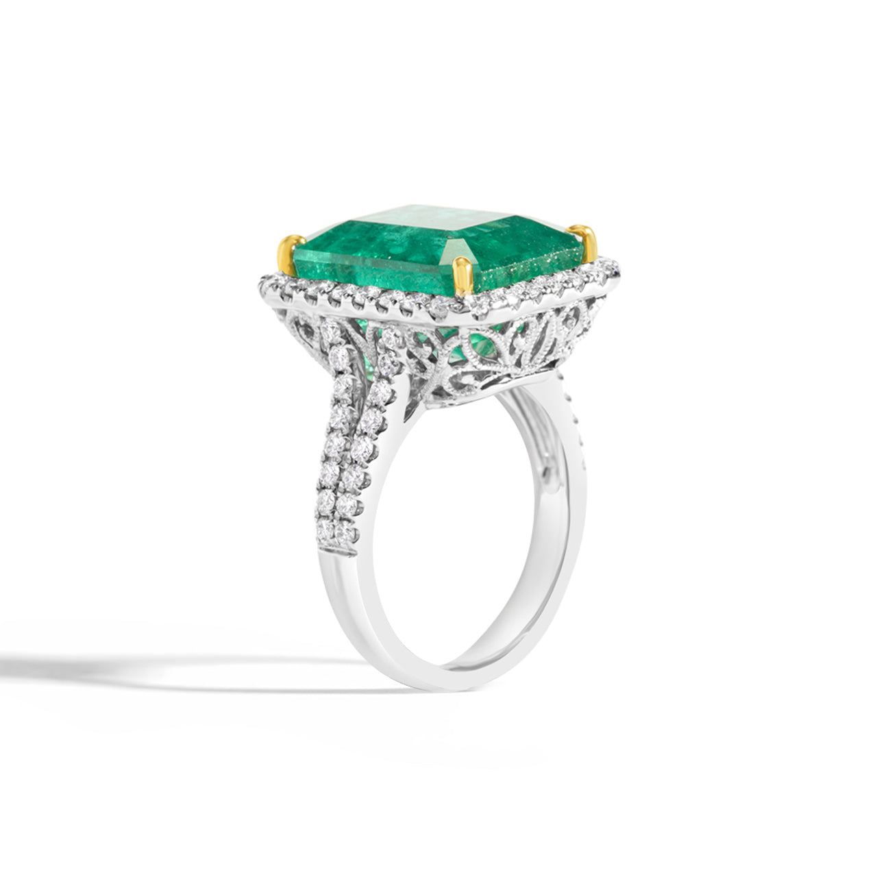 Emerald Cut Emerald & Diamond Ring