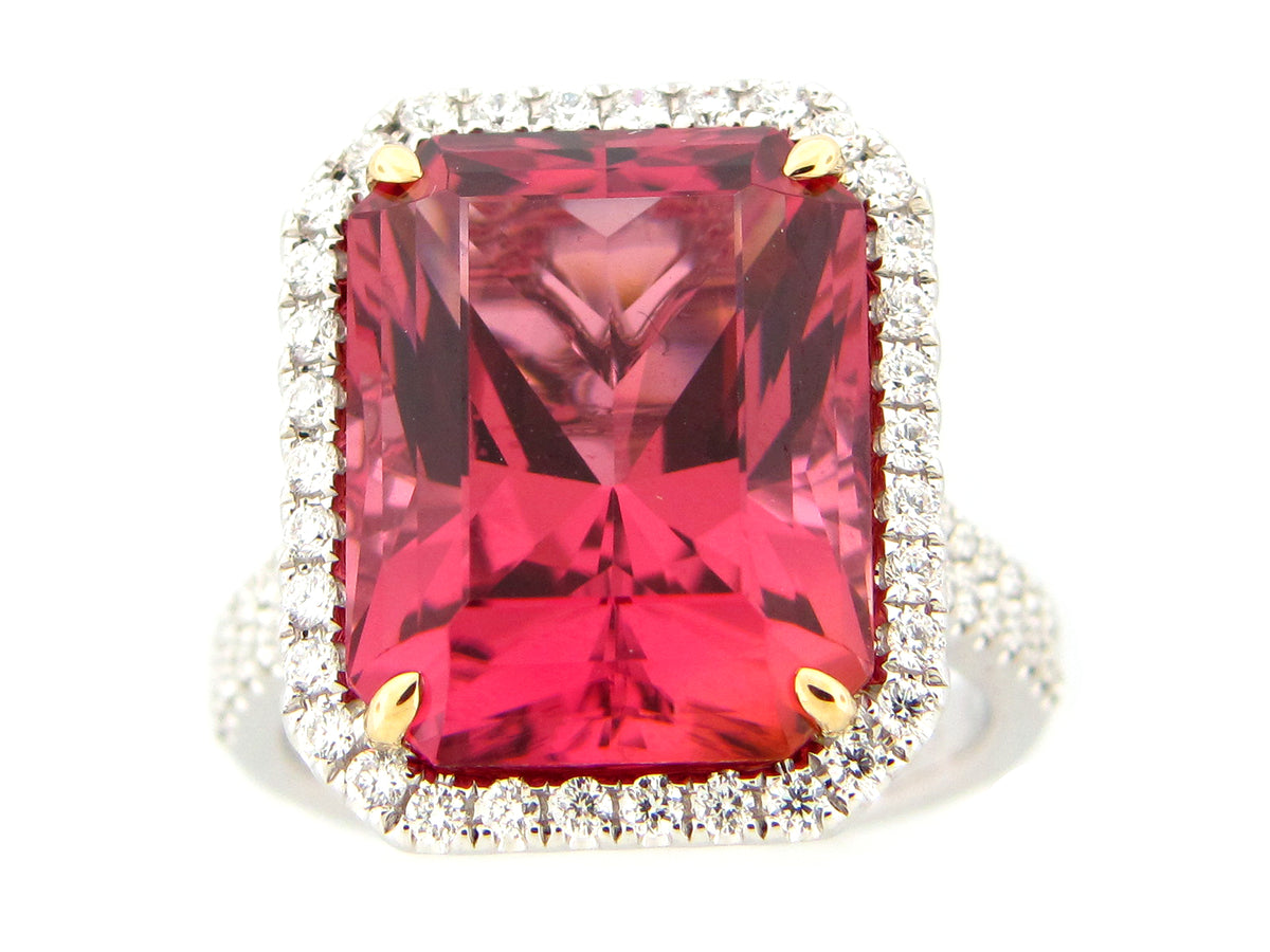 TOURMALINE & DIAMOND RING, 18KWY (H)