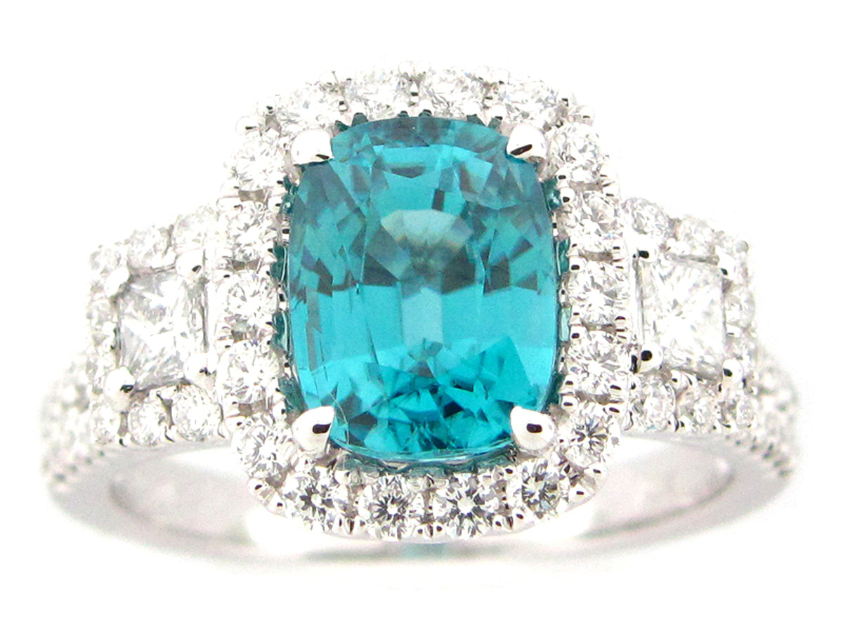 BLUE ZIRCON & DIAMOND RING, 18KW (H)