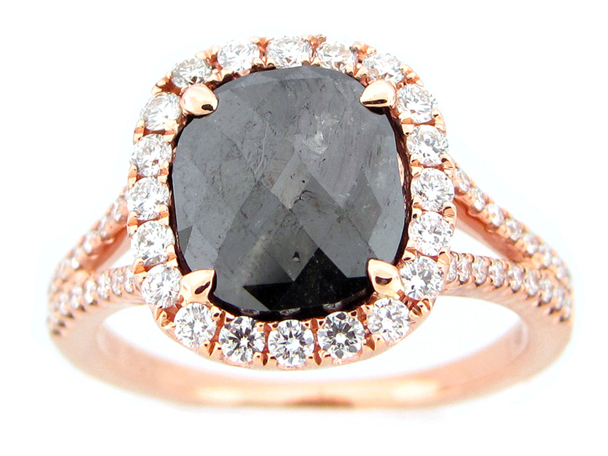 ROSE CUT BLACK & WHITE DIAMOND RING, 18KR (R)