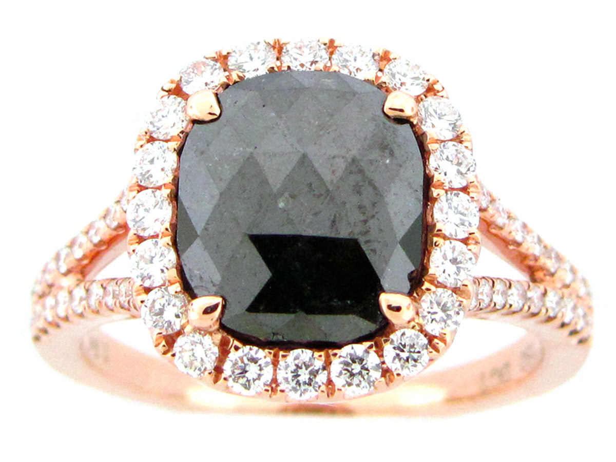 ROSE CUT BLACK & WHITE DIAMOND RING, 18KR (R)