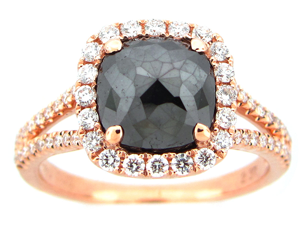 ROSE CUT BLACK & WHITE DIAMOND RING, 18KR (R)