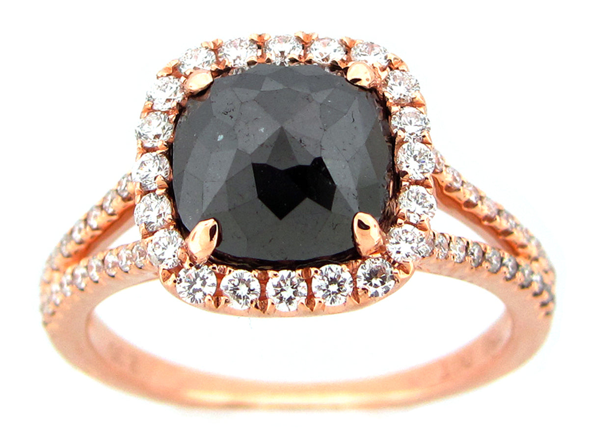 ROSE CUT BLACK & WHITE DIAMOND RING, 18KR (R)