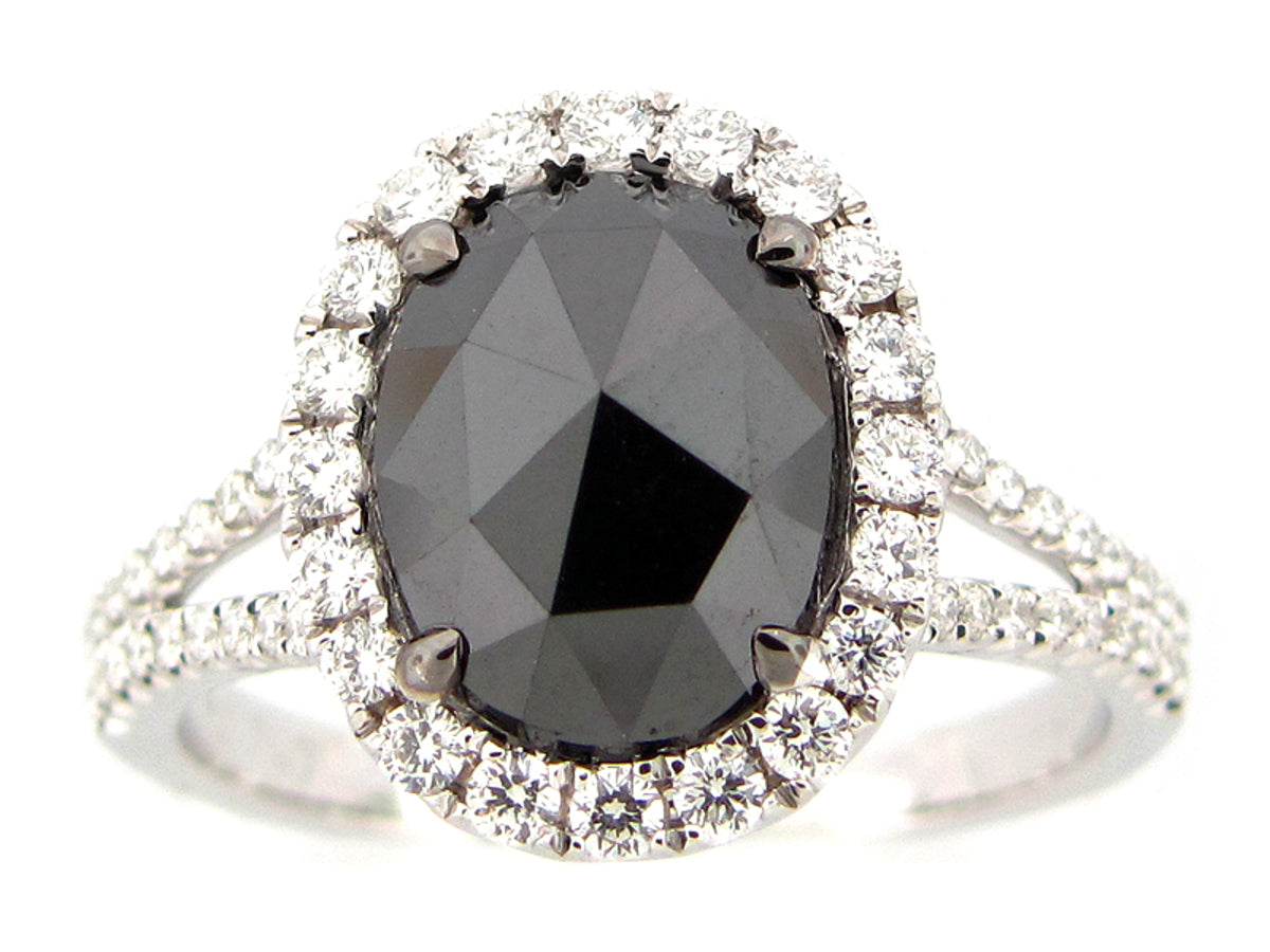ROSE CUT BLACK & WHITE DIAMOND RING, 18KW (R)