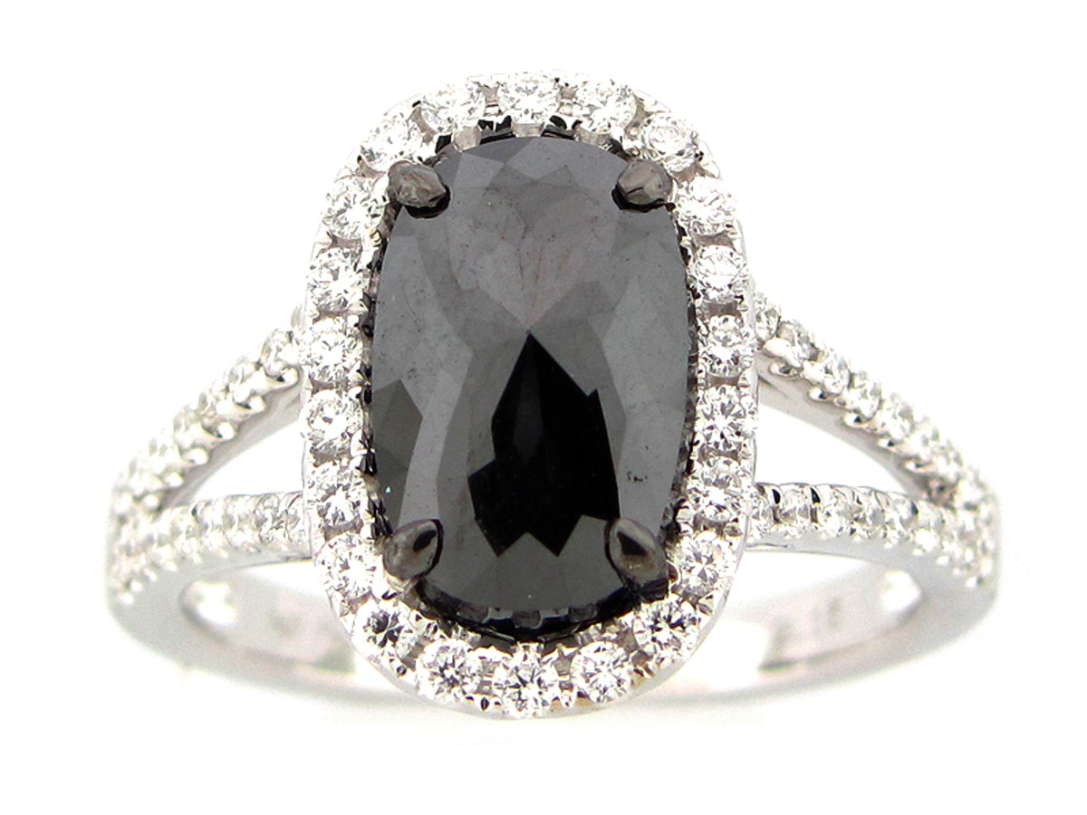 ROSE CUT BLACK & WHITE DIAMOND RING, 18KW (R)