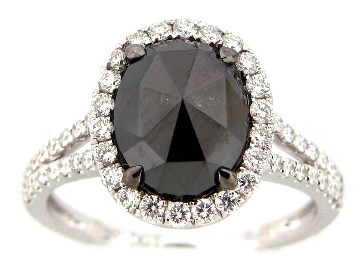 ROSE CUT BLACK & WHITE DIAMOND RING, 18KW (R)